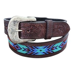 WB772 Western Floral Tooled Tapered Dark Brown Leather Size 36